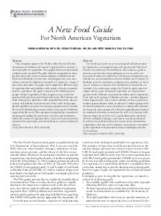 Canadian Dietitians: Vegetarian Food Guide for North Americans